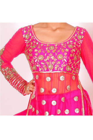 Fuschia pink Embroidered  kaalidar Set