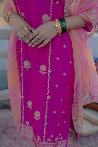 Bright Fuchsia Embroidered Shirt with JM Salwar