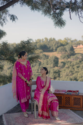 Bright Fuchsia Embroidered Shirt with JM Salwar