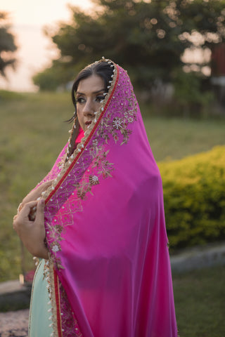 Tifany Blue Embroidered Shirt with Sharara Set