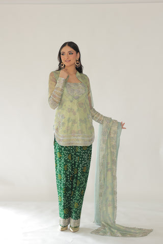 Fog Green Embroidered Shirt with JM Farsi Salwar
