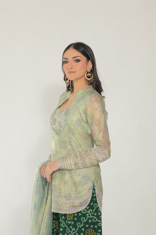 Fog Green Embroidered Shirt with JM Farsi Salwar