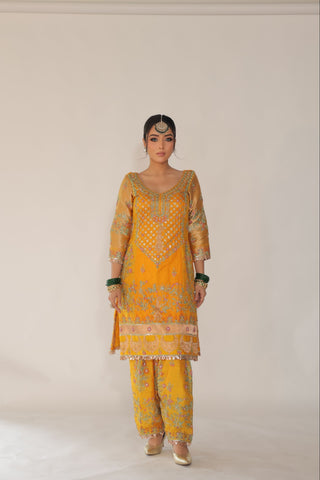 Spectra Yellow Embroidered Shirt with JM Salwar