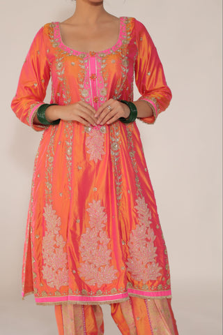 Vermillion Orange Embroidered Shirt with JM salwar