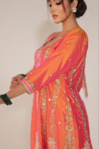 Vermillion Orange Embroidered Shirt with JM salwar