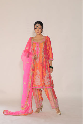 Vermillion Orange Embroidered Shirt with JM salwar