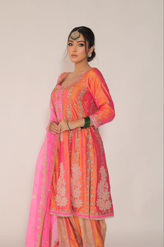Vermillion Orange Embroidered Shirt with JM salwar
