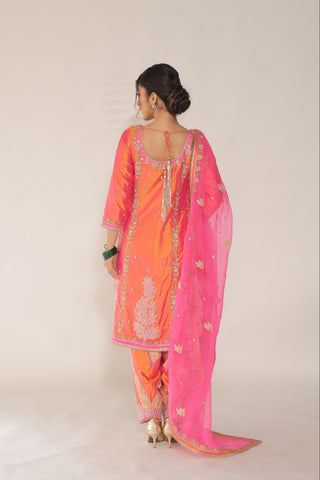 Vermillion Orange Embroidered Shirt with JM salwar