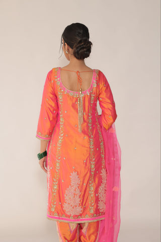 Vermillion Orange Embroidered Shirt with JM salwar
