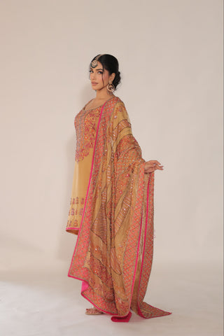 Bright Gold Embroidered shirt with JM salwar
