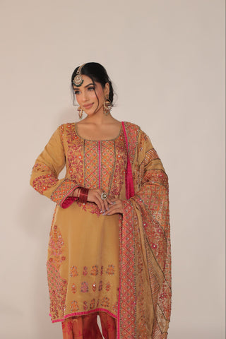 Bright Gold Embroidered shirt with JM salwar