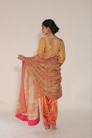 Bright Gold Embroidered shirt with JM salwar