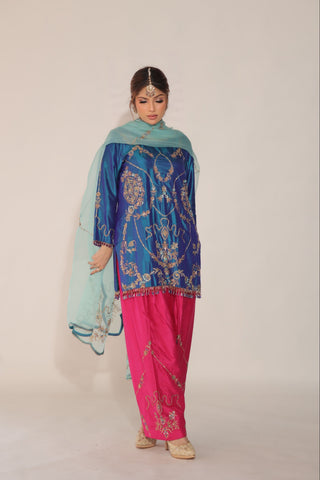 Aqua Sky Embroidered Shirt with JM Salwar