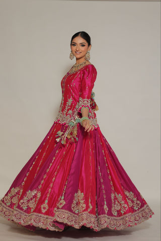 Raspberry Pink Embroidered Shirt with Ghagra
