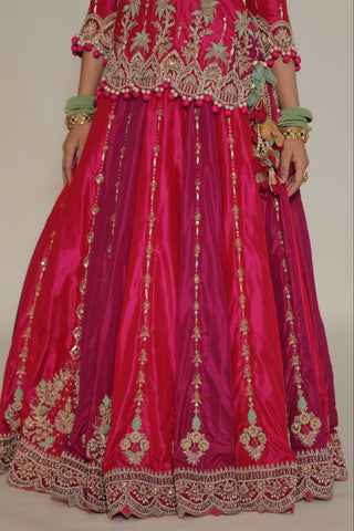Raspberry Pink Embroidered Shirt with Ghagra