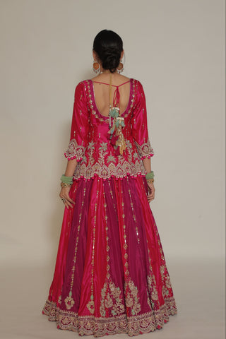 Raspberry Pink Embroidered Shirt with Ghagra