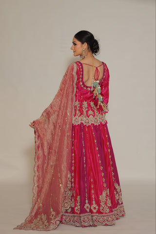 Raspberry Pink Embroidered Shirt with Ghagra