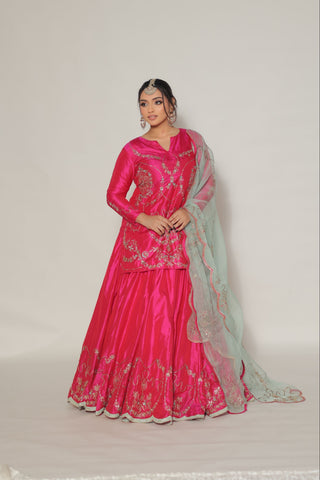 Peony Pink Embroidered Shirt with Ghagra
