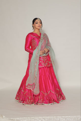 Peony Pink Embroidered Shirt with Ghagra