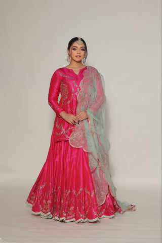 Peony Pink Embroidered Shirt with Ghagra