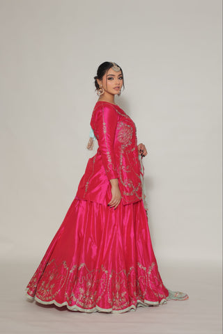Peony Pink Embroidered Shirt with Ghagra