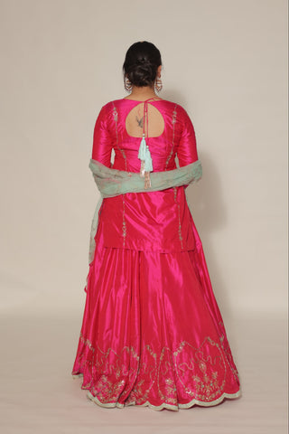 Peony Pink Embroidered Shirt with Ghagra
