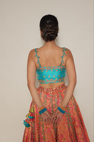 Coral kanjivaram Embroidered Lehenga Set