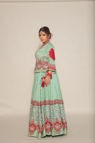 Tiffany Blue Embroidered Shirt with Ghagra