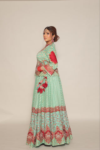 Tiffany Blue Embroidered Shirt with Ghagra