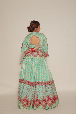 Tiffany Blue Embroidered Shirt with Ghagra