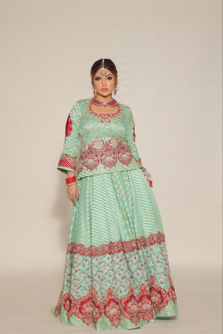 Tiffany Blue Embroidered Shirt with Ghagra