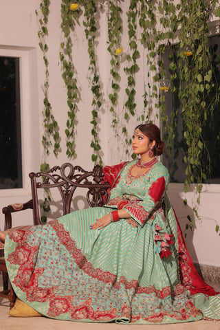 Tiffany Blue Embroidered Shirt with Ghagra