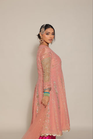 Apricot Blush Embroidered Kalidar with JM Salwar