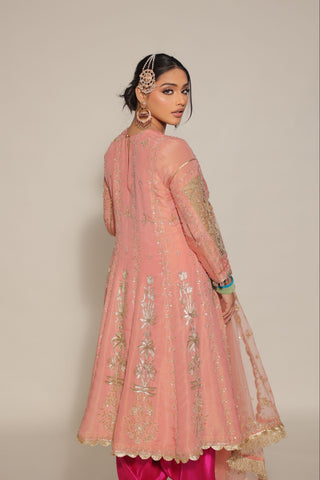 Apricot Blush Embroidered Kalidar with JM Salwar