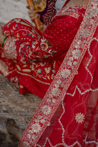 Berry Red Embroidered Shirt with Palazzo Pants