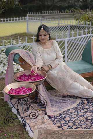 Ivory Pink Embroidered Shirt with JM Salwar Set