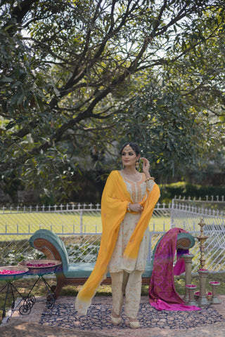 Cloud Cream Embroidered Shirt with JM Salwar Set