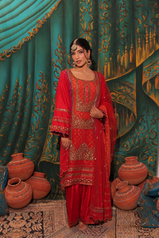 Red Ombre Embroidered Shirt with JM Salwar