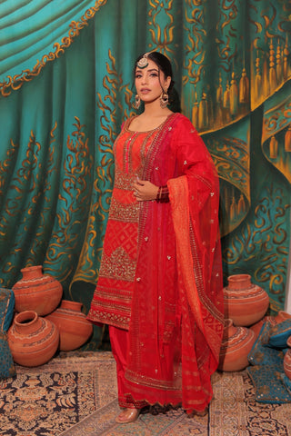 Red Ombre Embroidered Shirt with JM Salwar
