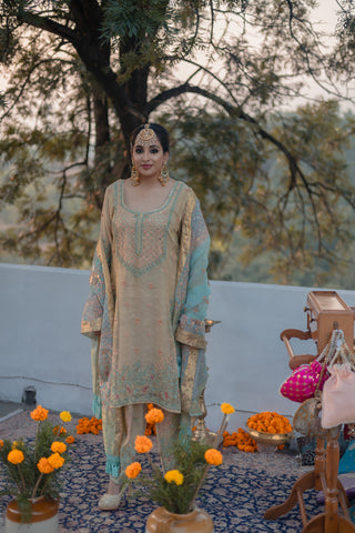 Pastel Turquoise Embroidered Shirt with JM Salwar