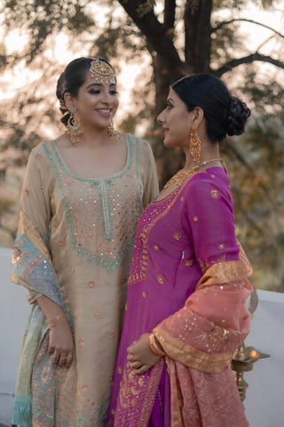 Raspberry Rose Embroidered Shirt with JM Salwar