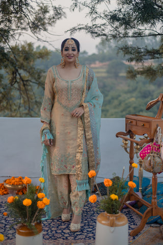Pastel Turquoise Embroidered Shirt with JM Salwar