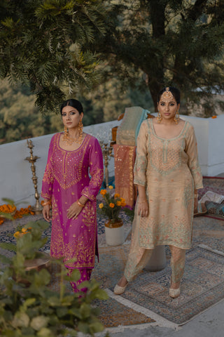Raspberry Rose Embroidered Shirt with JM Salwar