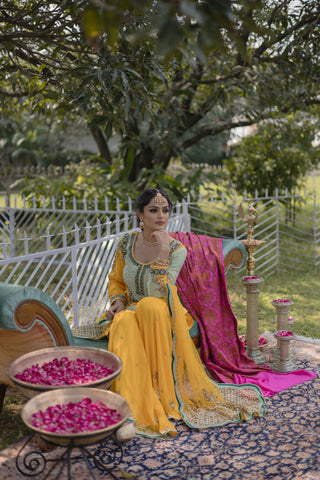 Primrose Yellow Embroidered Shirt with Sharara Set