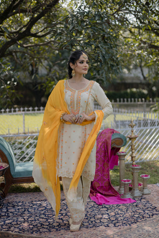 Cloud Cream Embroidered Shirt with JM Salwar Set