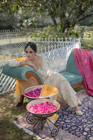 Cloud Cream Embroidered Shirt with JM Salwar Set