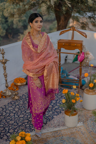 Raspberry Rose Embroidered Shirt with JM Salwar