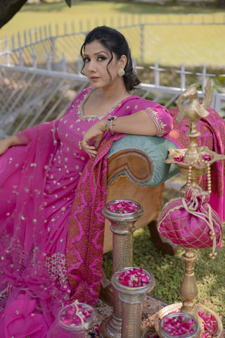 Rani Pink Embroidered Kalidar with Churidar Set