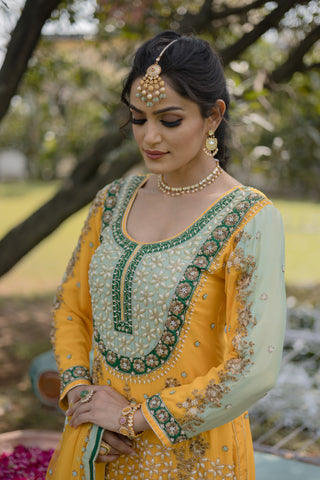 Primrose Yellow Embroidered Shirt with Sharara Set
