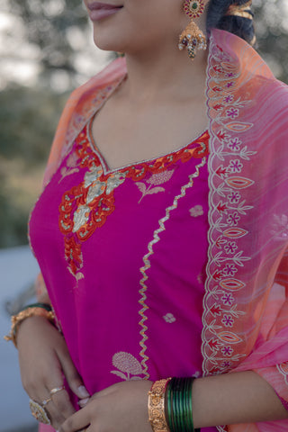 Bright Fuchsia Embroidered Shirt with JM Salwar